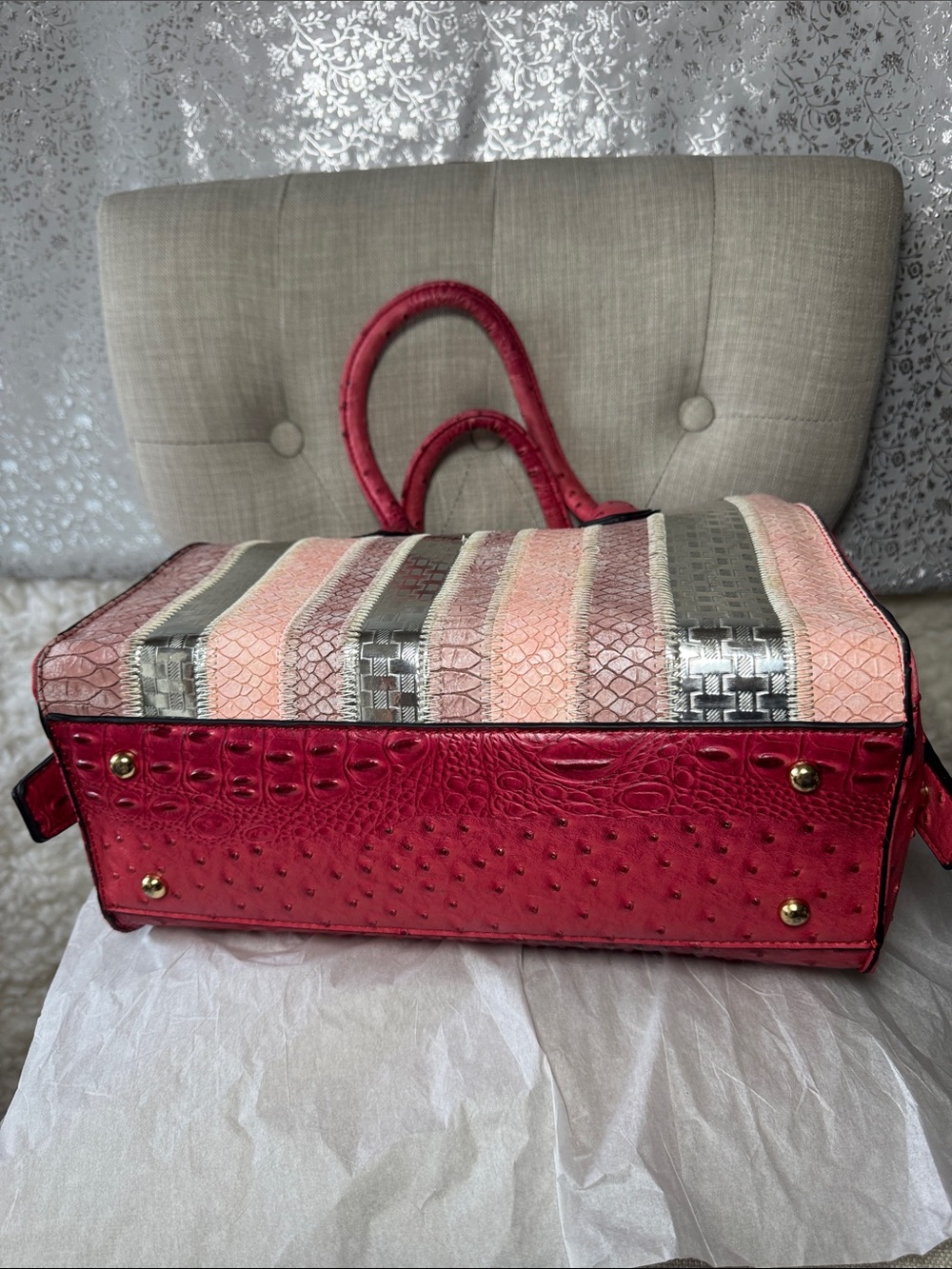 kate spade Pink, Red & Silver Striped Leather Tote - Picture 3 of 7